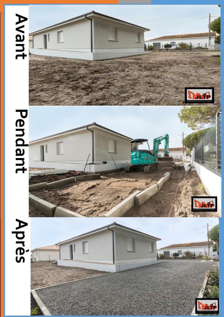 avant pendant après parking PMR en dalle alvéolaire et cailloux 6/10