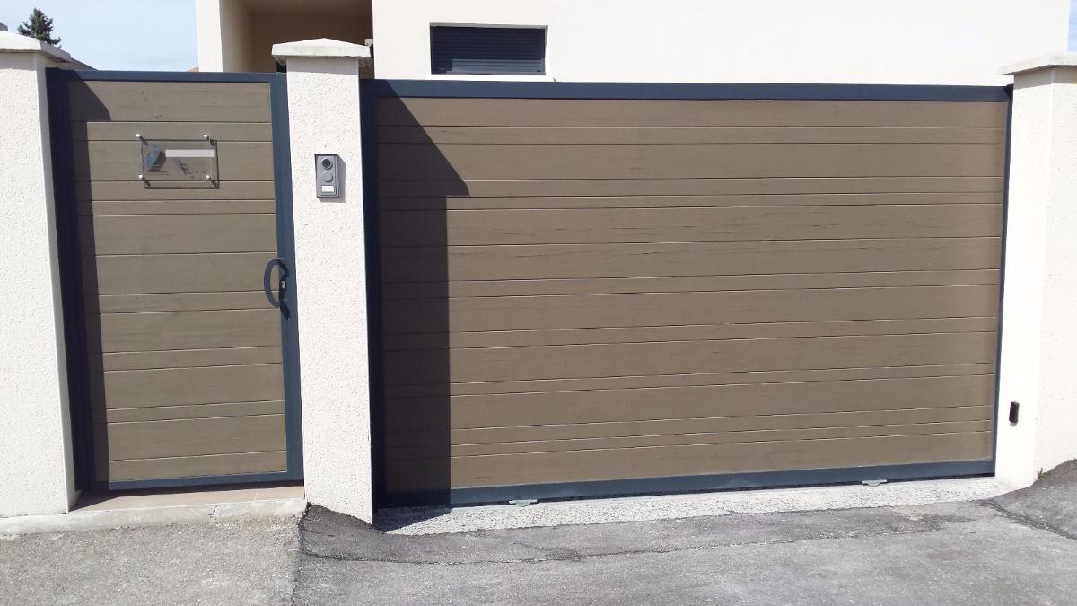 Portail Portillon acier et bois CNP Meyzieu