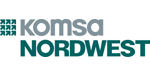 Das Komsa Nordwest-Logo in Türkis und Grau auf weißem Hintergrund