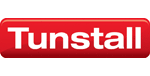 Rotes Tunstall-Logo auf weißem Hintergrund mit rotem Rand