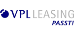 VPL Leasing-Logo mit blauem Symbol und Text sowie dem lila Slogan „PASST!“