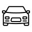 Un icono en blanco y negro de un automóvil sobre un fondo blanco.