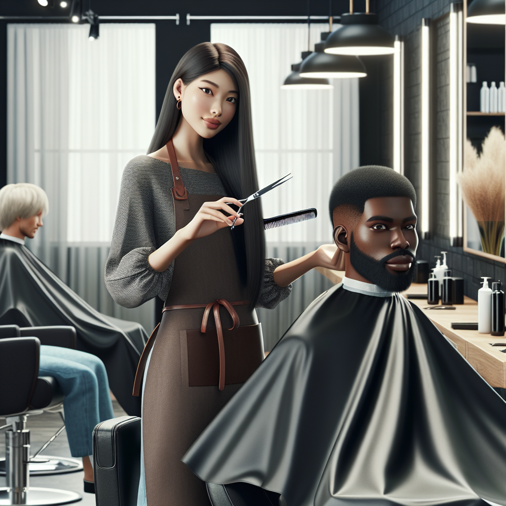 Realistic stock image of hairstylist cutting hair