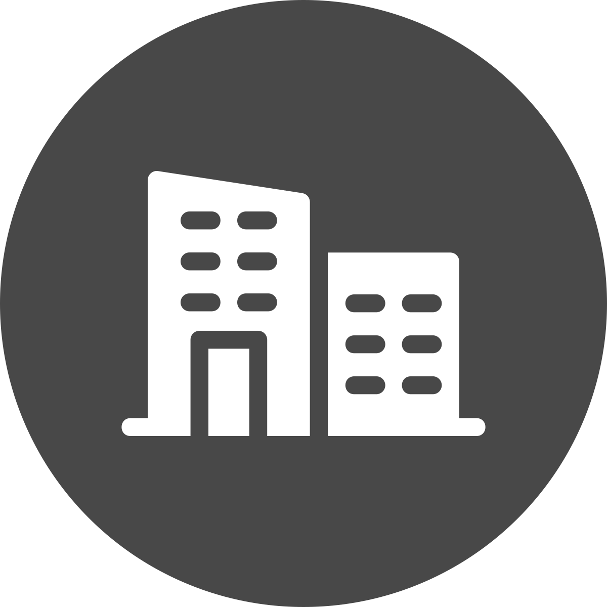 Buildings inside a dark gray circle.