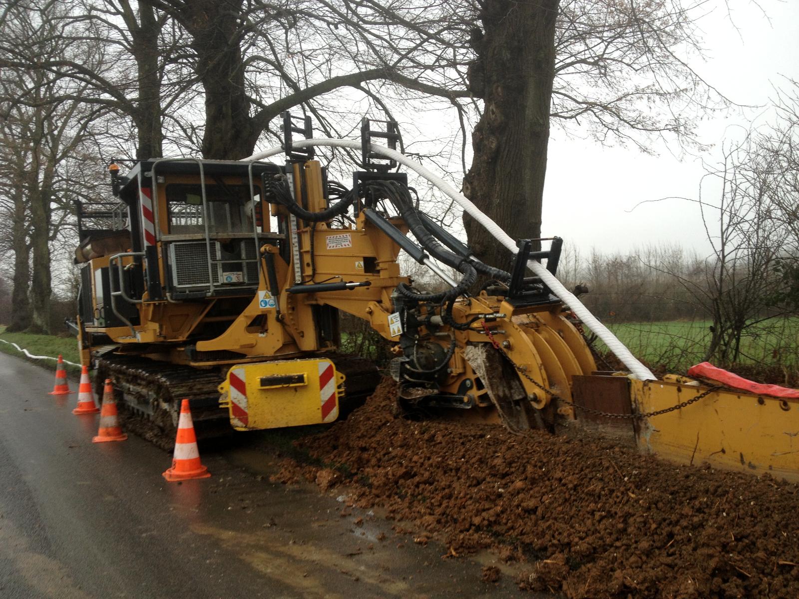 Chantier avec pose géotextile