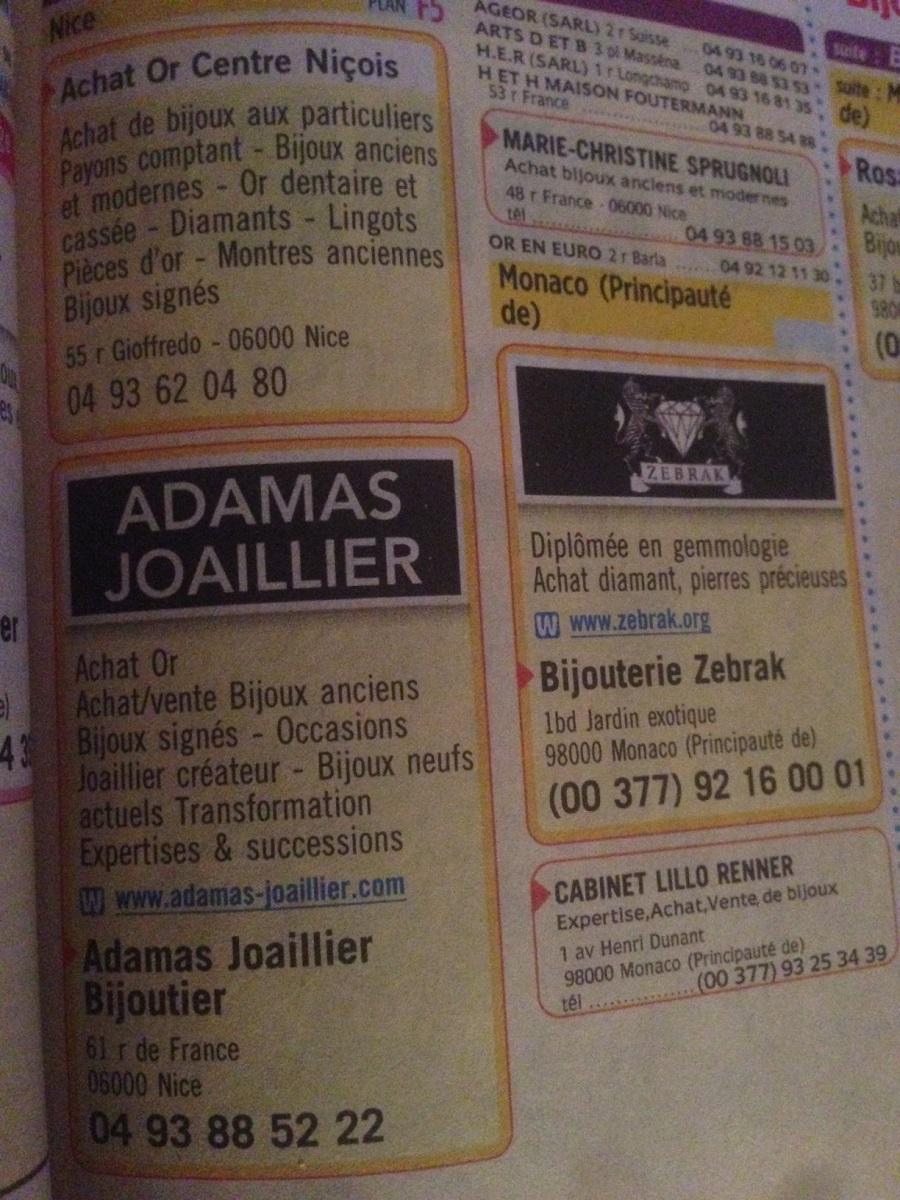 Visuel ADAMAS Joaillier Bijoutier, journal de Nice