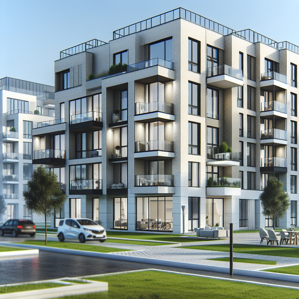 Realistic stock image of modern residential building.