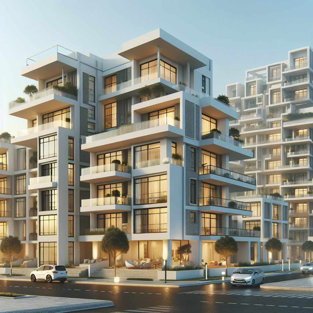 Realistic stock image of modern residential building.