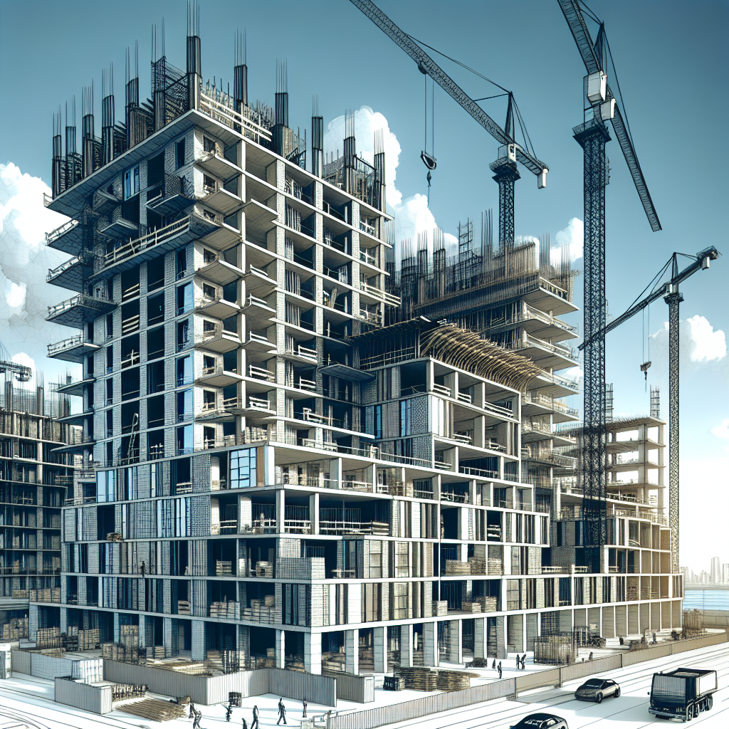 Realistic stock image of modern residential building construction.