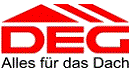 Ein rot-weißes Logo für „deg alles für das Dach“.