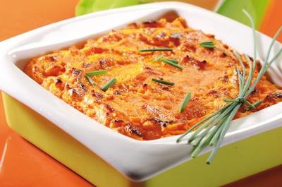 GRATIN DE COURGE À LA CRÈME D’ÉCHALOTE ET TIMBALE DE KASHA