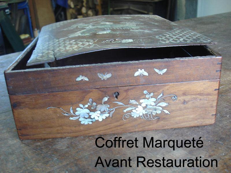 Alain Matthey - Coffret marqueté avant restauration