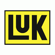 Logotipo da LUK: Letras pretas LUK em um retângulo amarelo com borda preta.