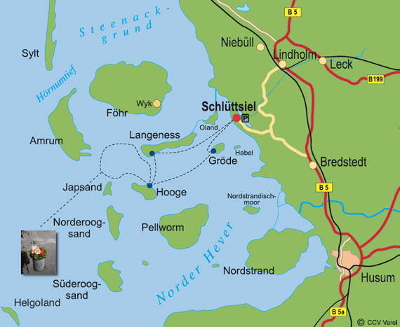 Eine Karte mit der Lage von Norder Hever