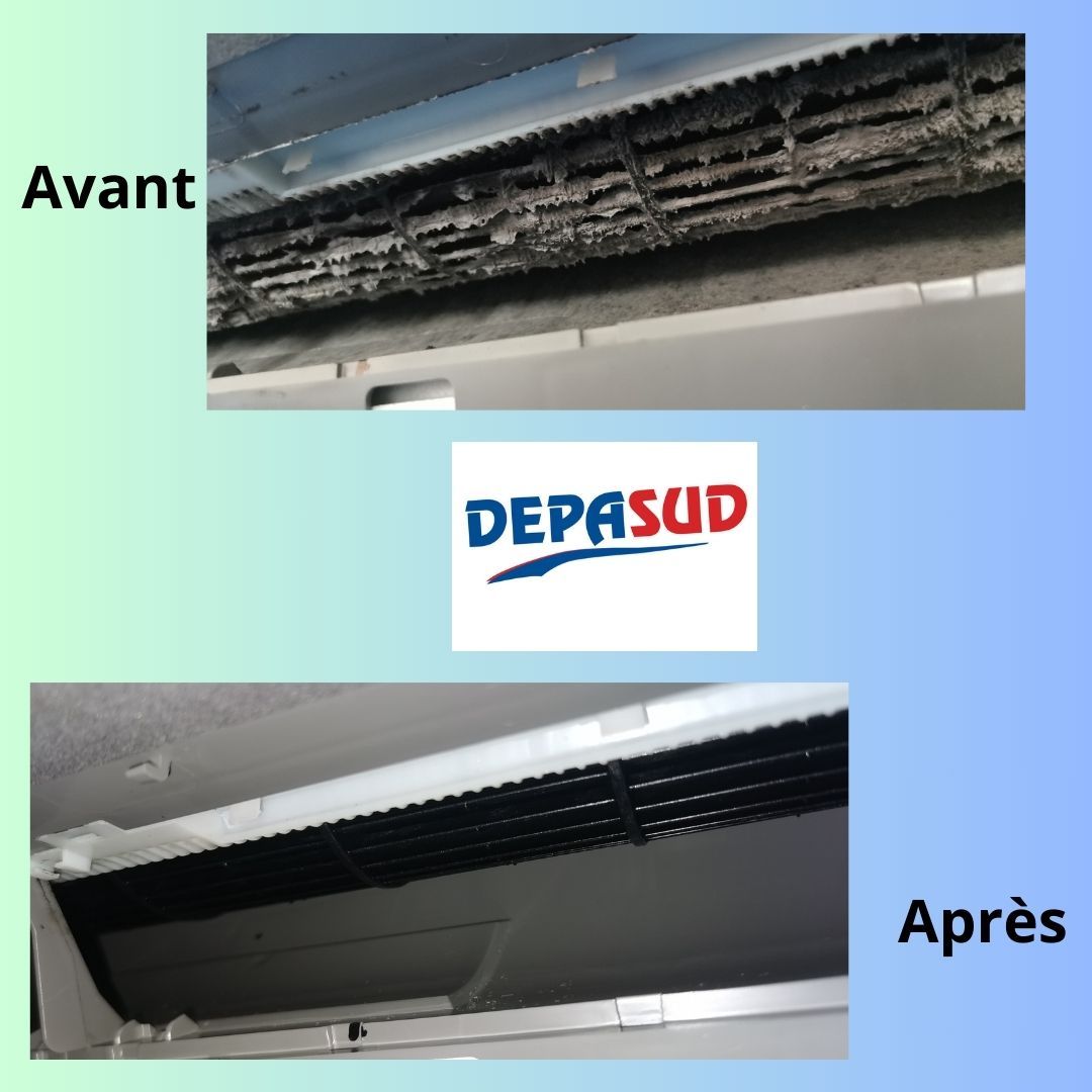 Un petit avant / après l'intervention d'entretien (climatiseur sale et climatiseur nettoyé)