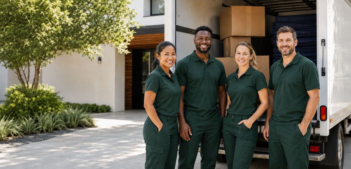 The four-person crew in front of the loaded truck