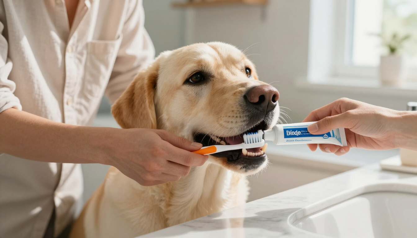 A dog having its teeth checked