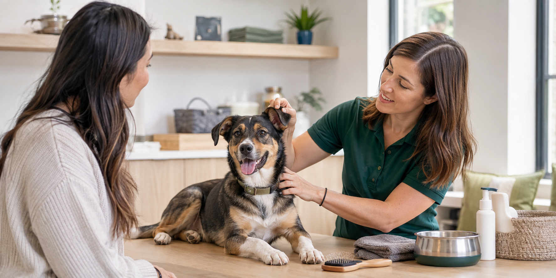 A dog getting a health check-up at the vet
