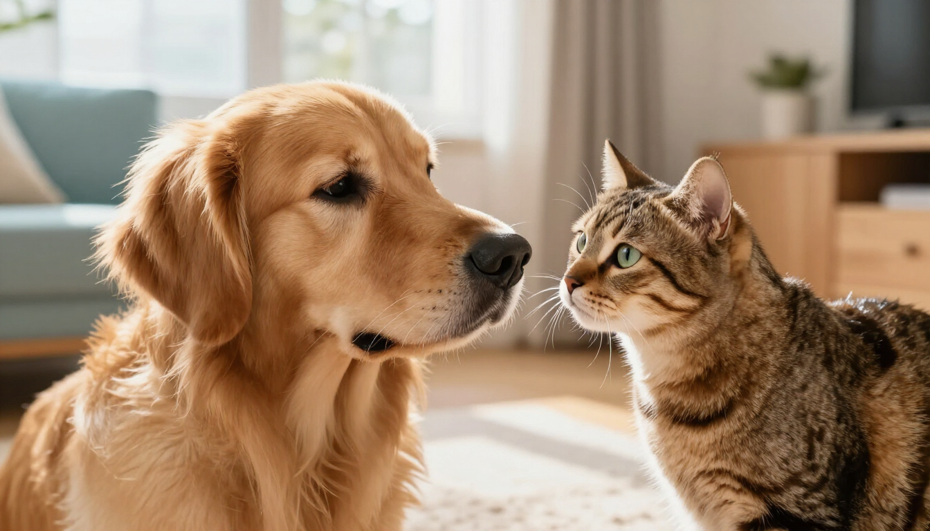 Two dogs meeting and sniffing each other outdoors