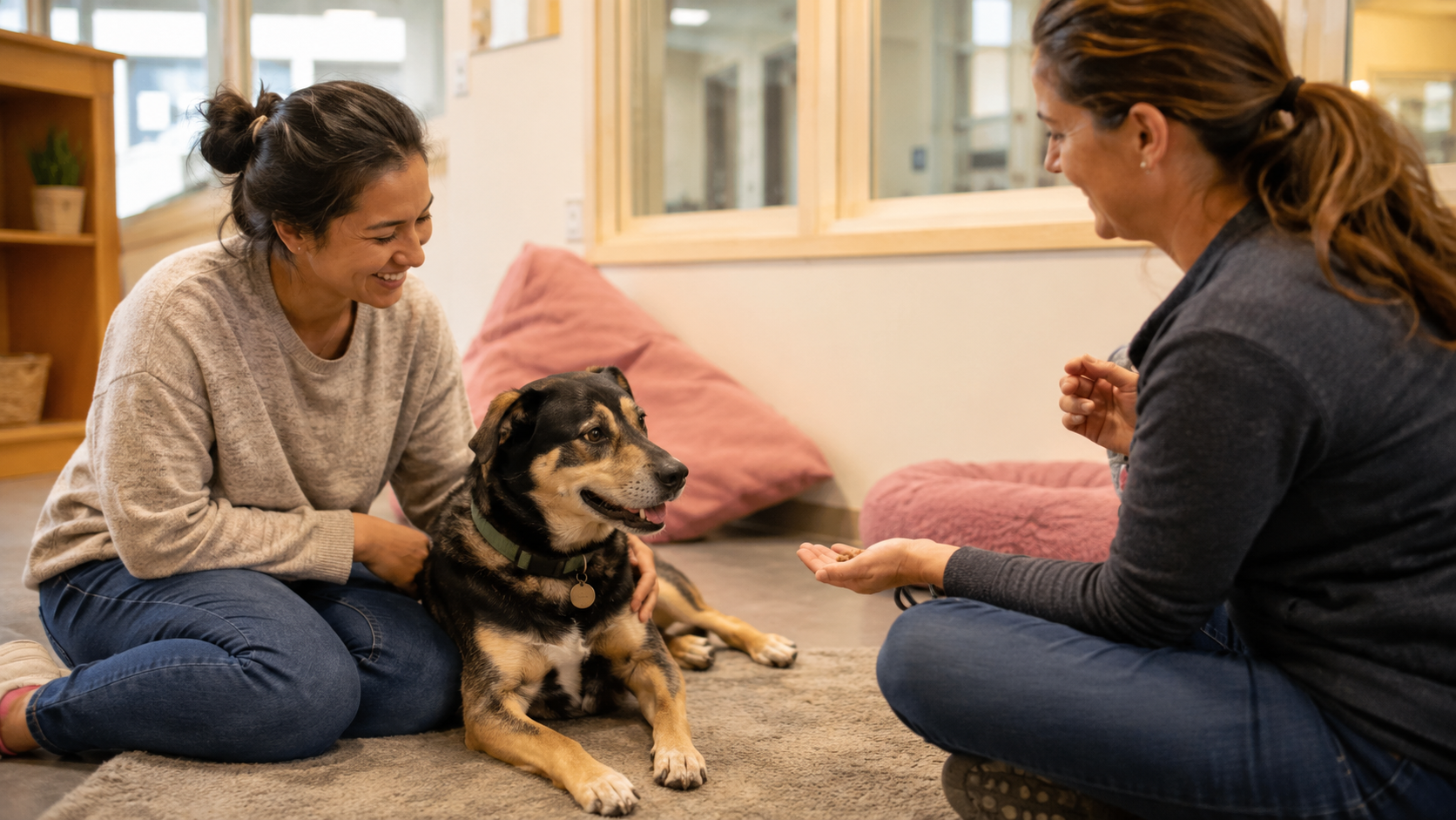 A dog being trained with a treat reward