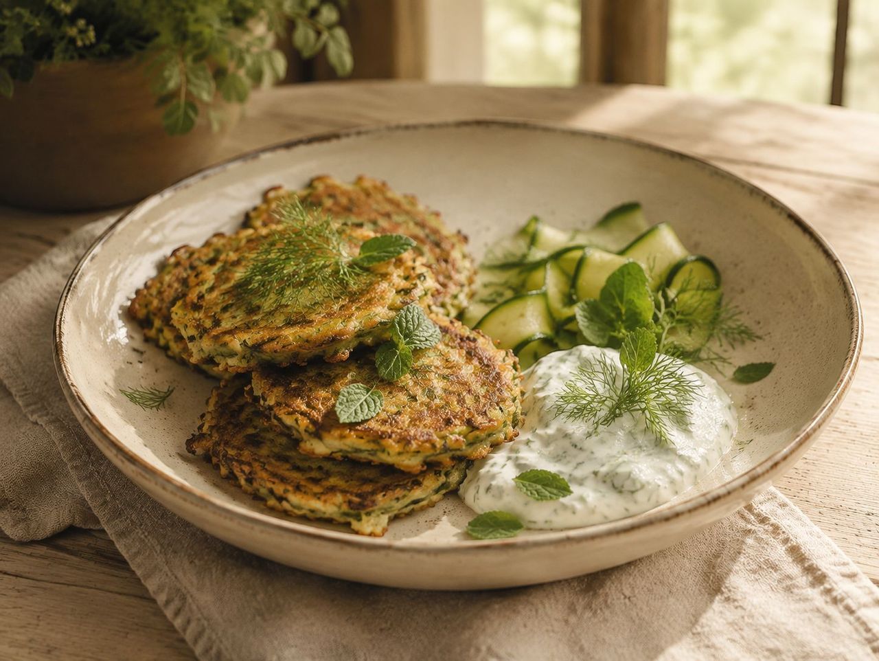 Courgette Fritters with Herb Yogurt