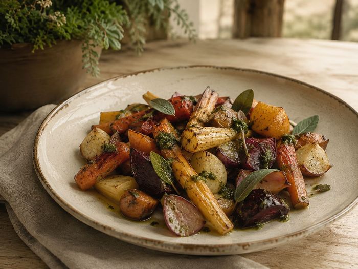 Root Vegetable Medley with Herb Oil