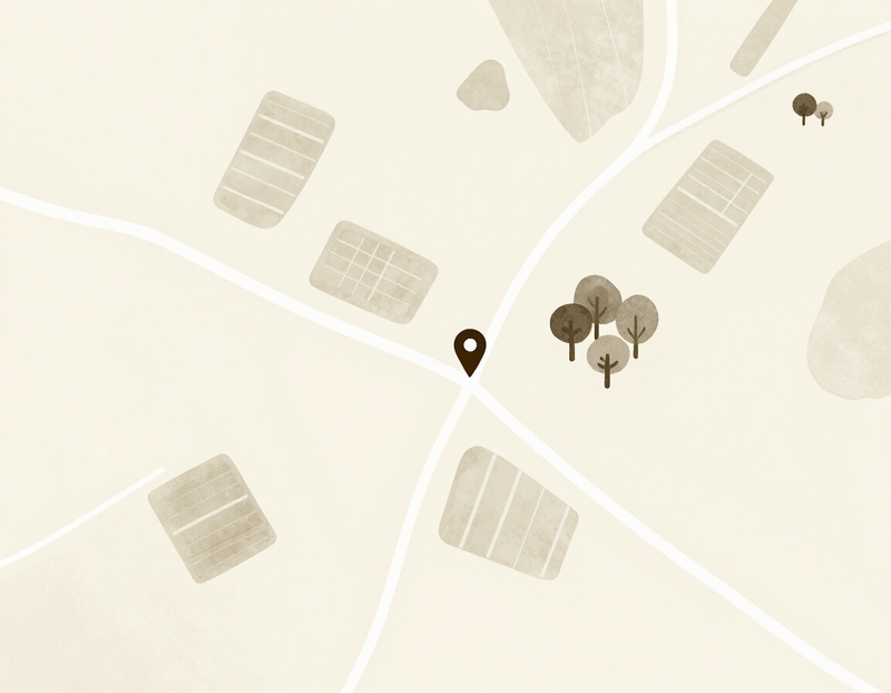An illustrated countryside map marking The Garden's location with a dark pin