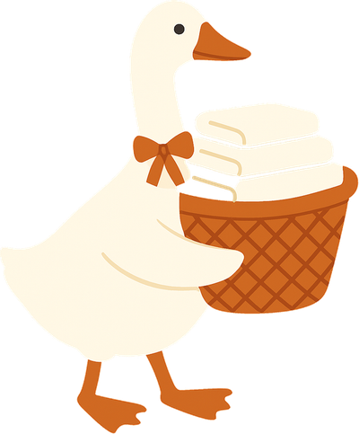 Illustration of a goose carrying a laundry basket
