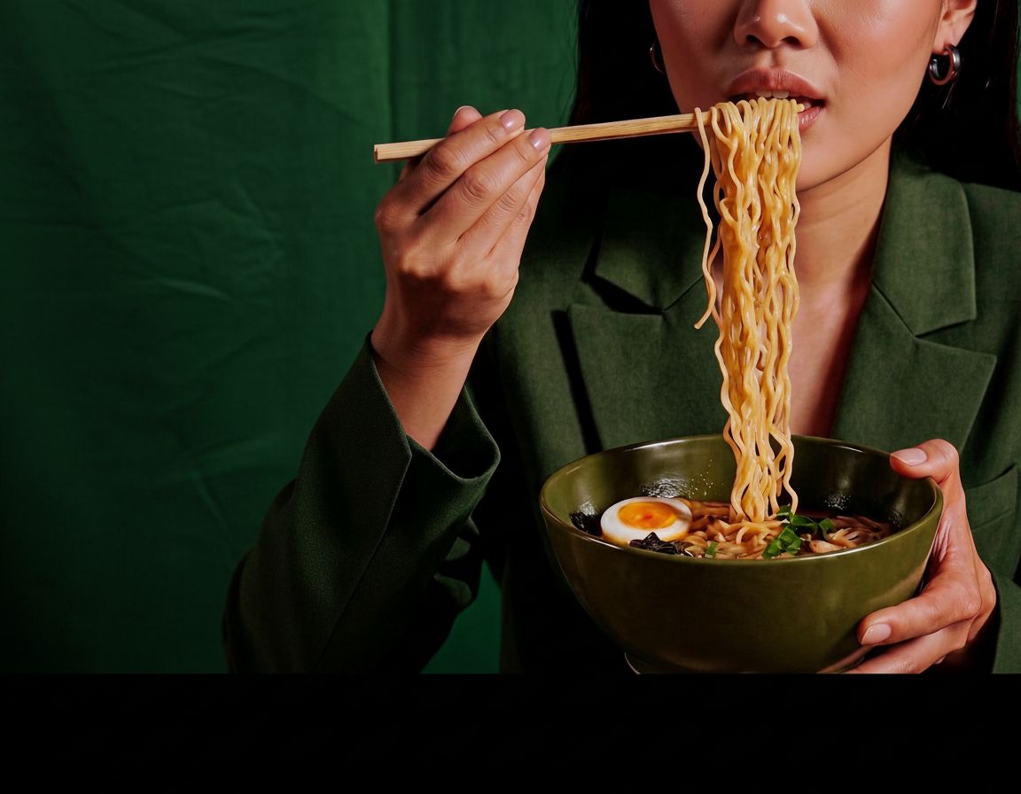 Guest slurping ramen at the counter