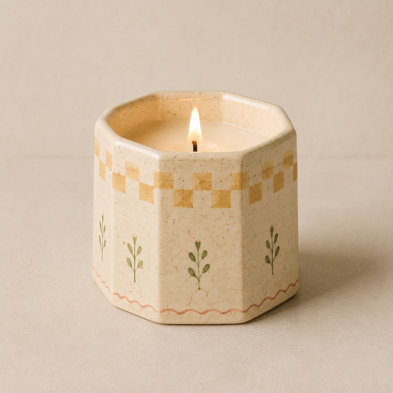 Checker Sprig Candle Vessel — handmade candles