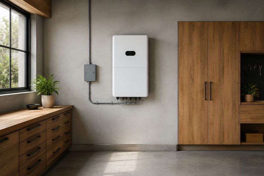 Solar inverter mounted on an exterior wall