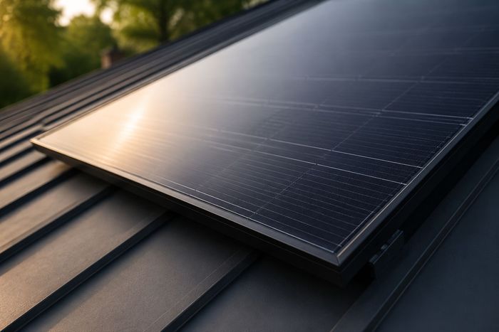 Close-up of a high-efficiency black monocrystalline solar panel