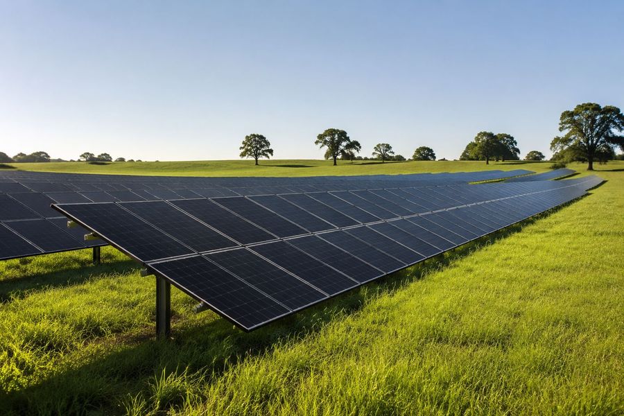 Ground-mounted solar panel array installed on open land