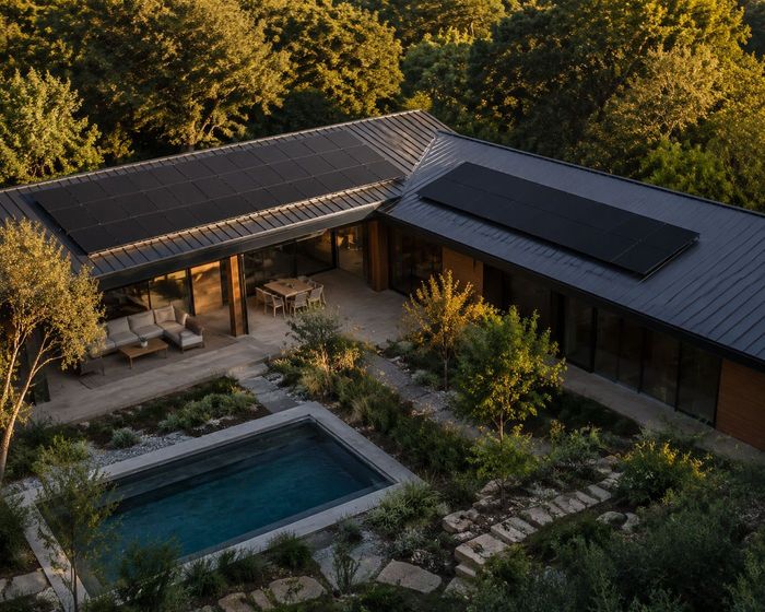 Aerial view of a home with a rooftop solar array in Denver, Colorado