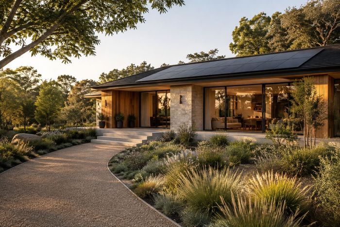Modern home with a large rooftop solar panel installation in San Diego, California