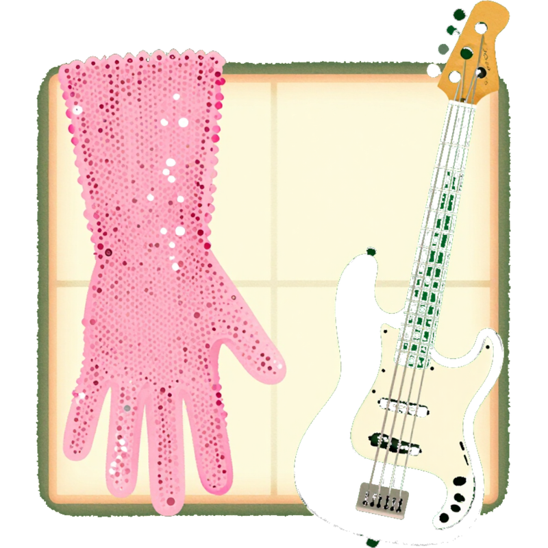 Illustrated cover art for the Billie Jean episode of PONDER, a glove and a bass guitar