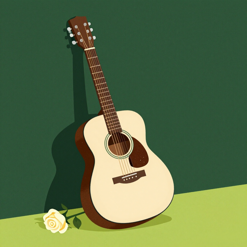 Illustrated cover art for the Hurt episode of PONDER, an acoustic guitar and a wilting rose