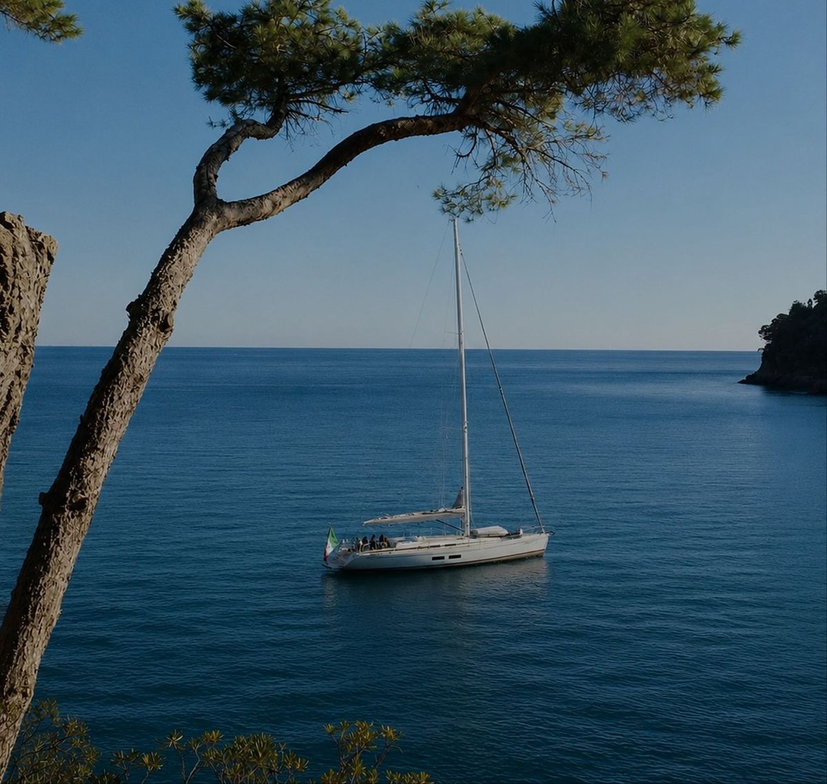 A yacht cruising across open water