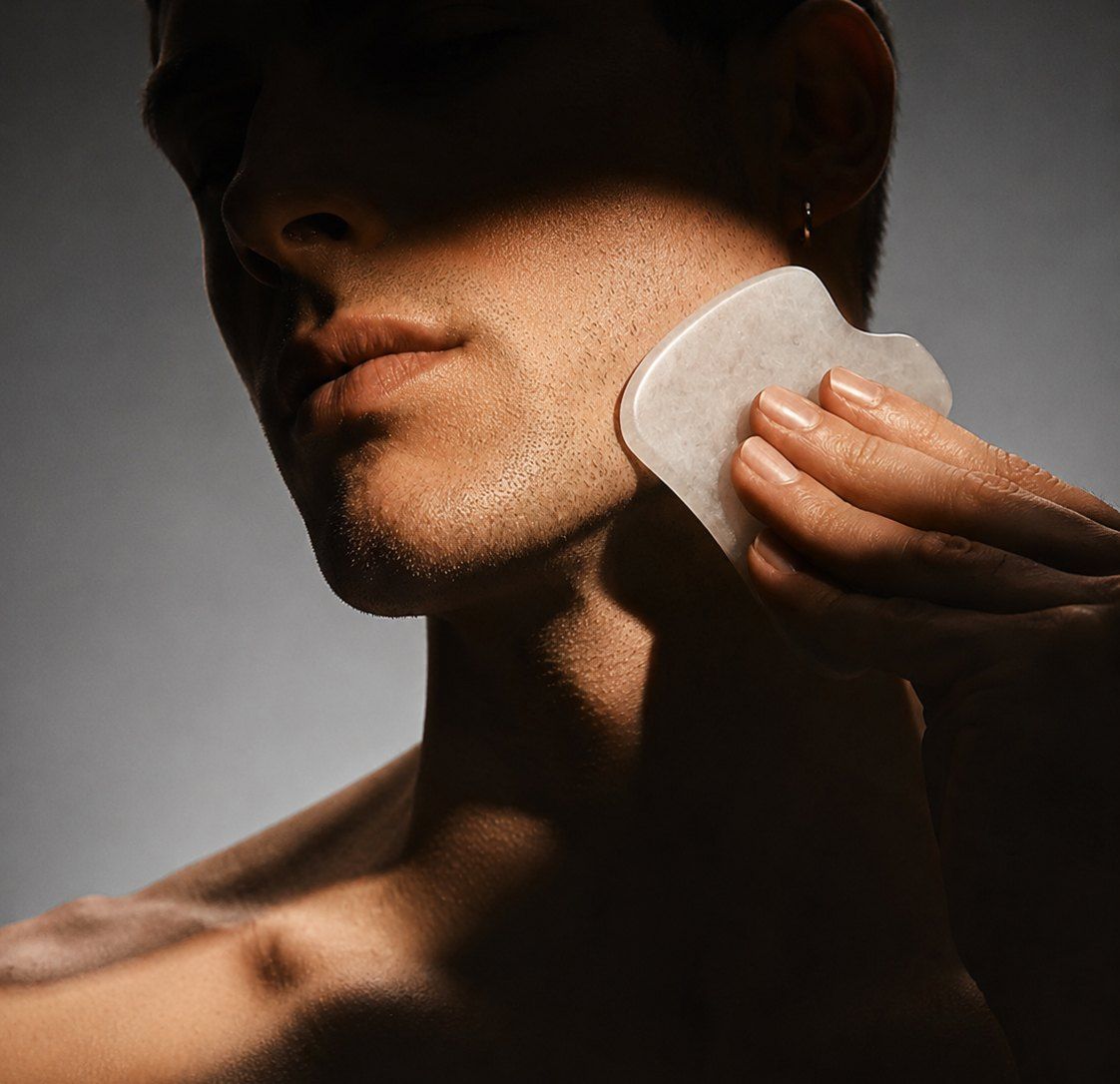 Stone facial massage along the jaw