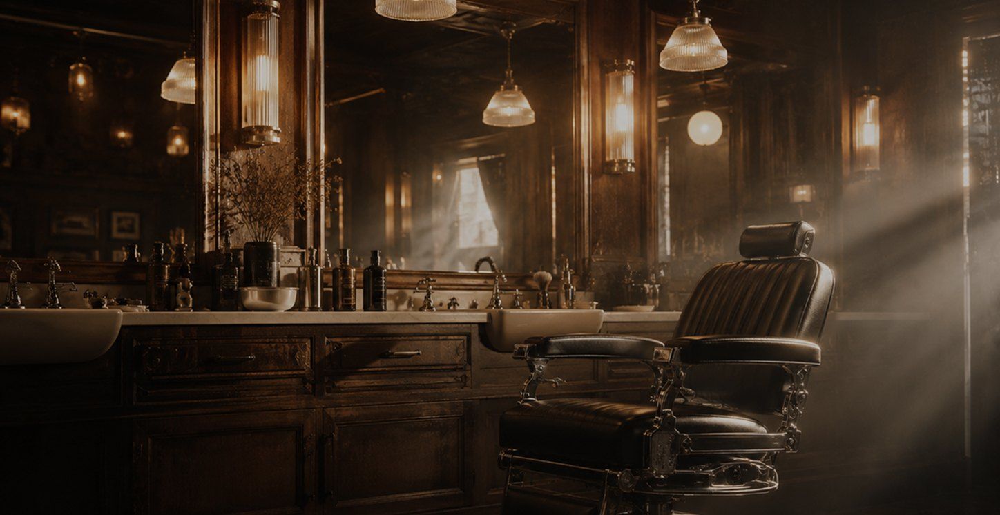 Warm lamps over the barber chairs